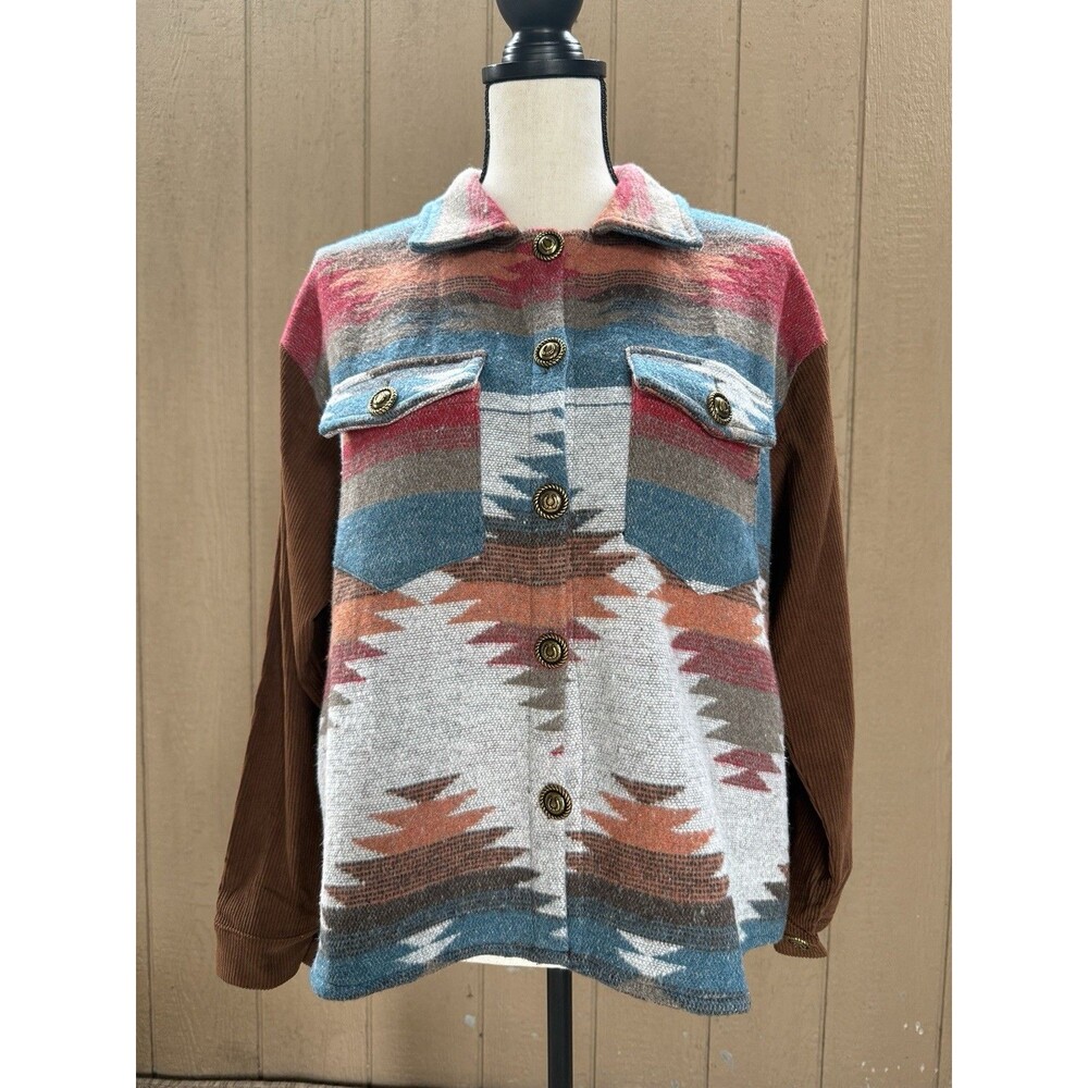 Southern Grace Women Aztec Shacket Jacket Corduroy Sleeve Western Boho Size S